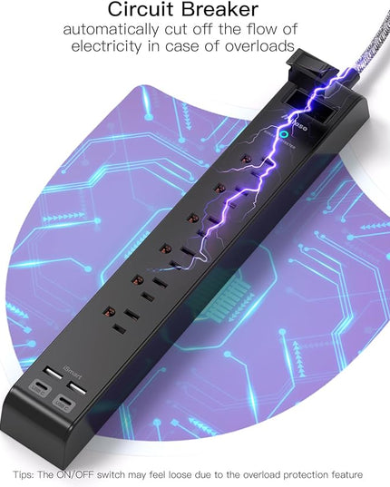 2 Pack Surge Protector Power Strip - 6 Outlets 4 USB Charging Ports, 5Ft Braided Extension Cord, Slim Flat Plug, Overload Protection, Wall Mount for Home Office, Dorm Room Essentials