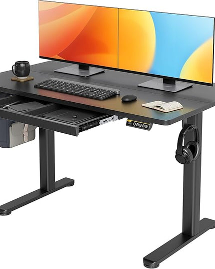 Claiks Standing Desk with Drawers, 48x24 Inch Electric Stand Up Desk, Adjustable Height Computer Workstation, Black