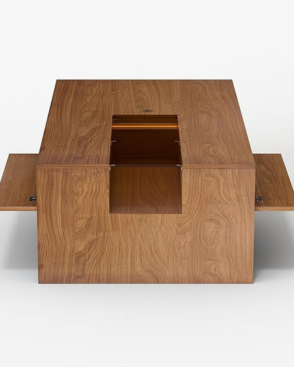 NessCarsti Coffee Table with LED Lights, 51" Modern Rectangular Living Room Center Table with Storage Shelves & Hidden Compartment, Stylish Tea Table for Apartment, Home, Office