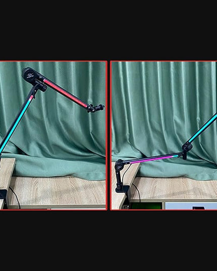 Desk Microphone Arm Stand, 360 Degree Adjustable Metal Boom Arm Mic Desk Stand with RGB Light for Live Gaming Broadcasting Recording, Singing and TV Stations