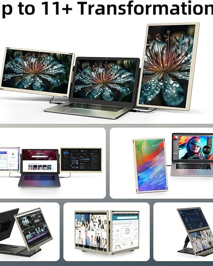 ROYY Laptop Screen Extender Triple Monitor - 15.6" Detachable Portable Computer Monitor, FHD 1080P IPS 235 Degrees Rotation Extra Screen Compatible with Mac Wins Dex Chrome Fits 13-17" Laptop