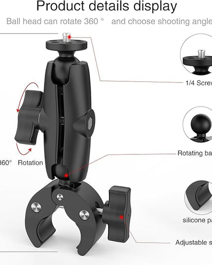 Taisioner Super Camera Clamp Mount 3.6" Socket Arm 360°Ball Head Magic Arm 1/4" Thread for Canon Nikon/Digital Camera/DSLR/Gopro/Insta360/LED Light(Gopro Adapter,Phone Holder)