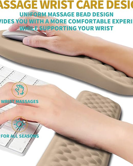 Hokafenle 2 in 1 Ergonomic Mouse Pad Wrist Support & Wrist Rest for Computer Keyboard Set, with Relieve Carpal Tunnel Pain Massage Bulge and Full Memory Gel Design (2In1 Set, Sand Color)