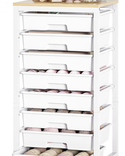 Rolling Cart with Drawers,8 Drawer Rolling Cart,Rolling Drawer Cart,Rolling Storage Drawer Cart,White Rolling Cart,Utility Cart with Drawers and Wooden Tabletop