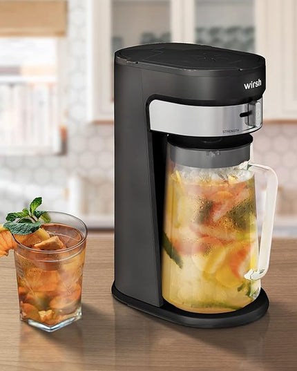 wirsh Iced Tea Maker with 3QT Pitcher, Iced Coffee Maker with Strength Control and Reusable Filter, Perfect For Iced Coffee, Latte, Tea, Lemonade, Flavored Water, Black