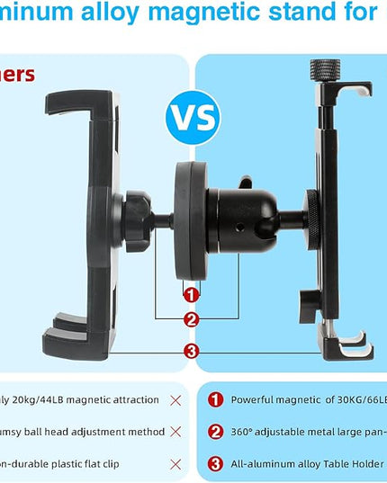 Aluminum Magnetic Tablet Holder Mount for iPad Stand, Fits Metal Surfaces | Universal Stand for Fridge, Vehicle, Cabinet, Whiteboard | Compatible with 4.7-15 inch iPad, e-Readers and Smartphones