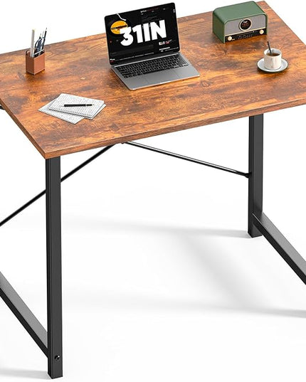 DUMOS 32 in Small Computer Desk for Home Office, Modern Study Work Table Simple Style for Bedroom, Writing Desks with X-Shaped Reinforcement, Rust
