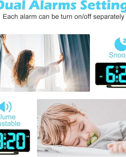 ALANAS RGB Digital Alarm Clock, Color Changing Mood Light with 10 Colors, Dual Alarm with Snooze, Dimmable Display, USB Charger, Adjustable Volume, Plug in, Bedroom Desk Clock for Teens, Adults