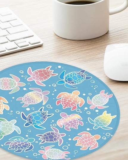 Sea Turtles Round Mouse Pad,Funny Small Mouse Pad with Non-Slip Rubber Base,Mouse Mat,Home Office Decor Desk Accessories,8.7inch Round Mouse Pad 3
