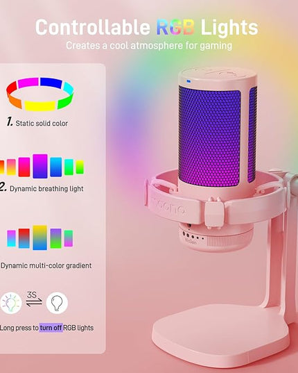MAONO Gaming Microphone with Noise Cancellation, USB Condenser Mic for Streaming, Podcast, Twitch, YouTube, Discord, PC Desktop Computer Mic for PS5, GamerWave DGM20 Pink