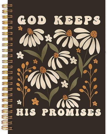 Boho Floral Christian Spiral Journal Notebook 5.5x8.3in, Bible Scripture Cottagecore Journal for Woman, God Keeps His Promises Religious Notebooks for Note Taking, Hardcover Notebook