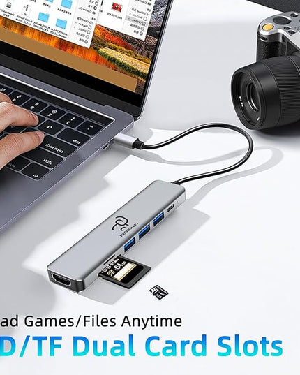 USB C Hub 7-in-1 with 4K HDMI Splitter, 100W PD Charging, USB 3.0/2.0 Ports, SD/TF Card Reader & USB-C Data, Multi-Port Adapter Dongle for MacBook Pro/Air, iPad Pro, Dell XPS, Steam Deck
