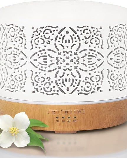 Earnest Living Essential Oil Diffuser White Ceramic Diffuser 500 ml Timers Night Lights and Auto Off Function Home Office Humidifier Aromatherapy Diffusers for Essential Oils