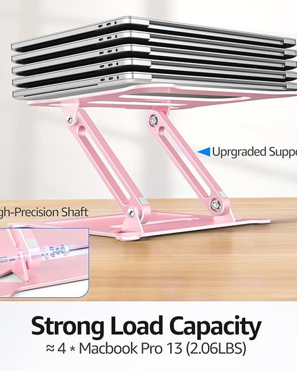 Urmust Laptop Stand for Desk Aluminum Computer Stand Riser Holder for Laptop Compatible with MacBook Air Pro, Dell, HP, Lenovo Samsung, Alienware All Laptops 11-15.6"(Pink)
