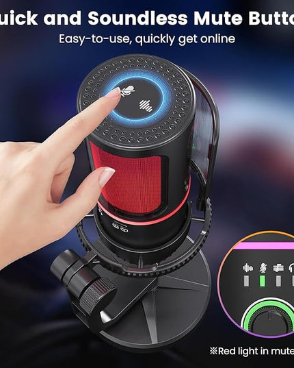 SINWE Gaming Microphone with Noise Cancelation & Gain Control- USB PC Mic for Streaming, Gaming, Podcasts, PC, PS4 -Includes Pop Filter, Shock Mount, Quick Mute & RGB Lighting