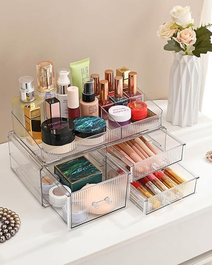 ZHIAI stackable storage drawer, cosmetics storage box, cosmetics and beauty product storage organizer, suitable for makeup room, bathroom, storage room