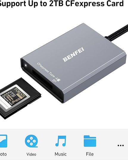 BENFEI CFexpress Type A Card Reader with USB 3.2 (Gen 2) 10Gbps, USB-C&USB-A 2-in-1 Type A CFexpress Adapter, Compatible with Windows/Mac/Linux/Android
