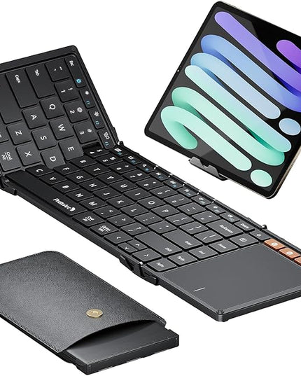 ProtoArc Foldable Keyboard with Touchpad, XK01 TP Folding Portable Keyboard, Full Size Keys, Large Trackpad Bluetooth Travel Keyboards for Laptop PC Tablet - Black