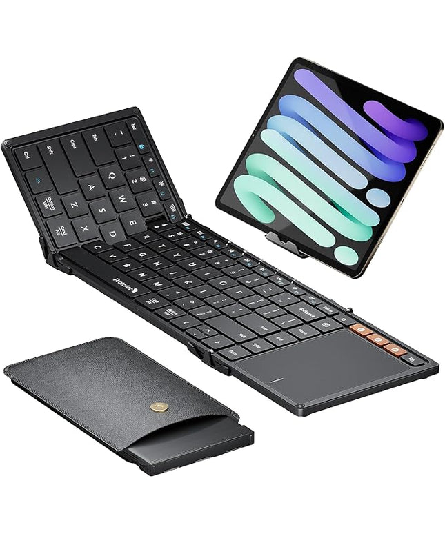 ProtoArc Foldable Keyboard with Touchpad, XK01 TP Folding Portable Keyboard, Full Size Keys, Large Trackpad Bluetooth Travel Keyboards for Laptop PC Tablet - Black