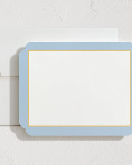 Minted July Stationery Set, Set of 10, Flat Note Cards & Envelopes for Invitations & Handwritten Thank You Messages, Blue & Yellow Stripes in Classic Frame Shape, Gifts for Women, Luxurious Paper