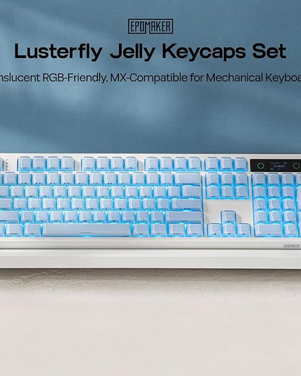 EPOMAKER Lusterfly Jelly Keycaps Set - 123 Keys Double-Shot Laser Engraved, MDA Profile, ABS+PC, Non-Shine-Through, MX-Compatible for 61/68/84/87/98/100/104-Key Mechanical Keyboard (Blue)