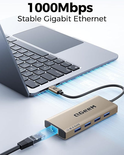 QGeeM USB C Hub Ethernet,9 in 1 USB Type C Hub HDMI Multi-Port Converter Adapter,100W Pd, USB 3.0,SD/TF Card Reader,Compatible for MacBook Pro Air Ipad HP Dell Lenovo Chromebook etc.-Brown