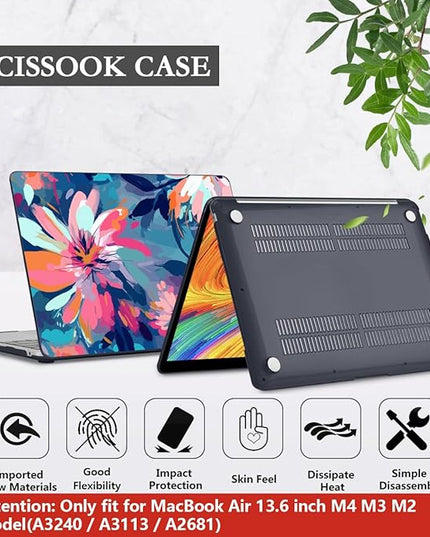 CISSOOK Compatible with MacBook Air 13.6 inch Case 2025 2024 2023 2022 Release M4 M3 M2 Chip A3240 A3113 A2681, Plastic Hard Shell Case &Keyboard Cover& Screen Protector, Muti-Color Painting