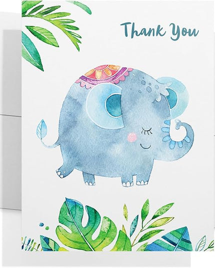 Twigs Baby Shower Thank You Cards with Envelopes - 12 Set Simple Baby Shower Cards, New Baby Congratulations Cards, Welcome Baby Card, Made in the USA - Jungle Animal Designs, 5.5 x 4.25 Inch Size