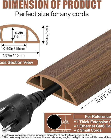 Floor Cord Cover Cable Cavity Self Adhesive Cord Hider Floor 10FT Floor Cable Management Power Cord Protector Floor Electric Cord Covers for Offices, Gym, Exhibitions (Misty Brown Wood, 1.57" x 10')