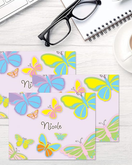 Butterfly Kids Personalized Note Cards - 24 Cards with White Envelopes, 4¼ x 5½ Inch Size, Blank Stationery, Add Names or Text, For Thank You Notes, Invitations, & Announcements