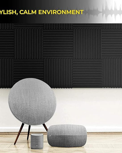 12 Pack Acoustic Panels 1 X 12 X 12 Inches – Acoustic Foam - Studio Foam Wedges - High Density Panels – Soundproof Wedges - Charcoal