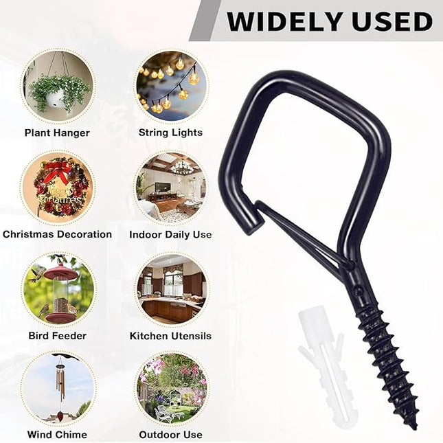 Sexoeie 20PCS Eye Screw Hooks for Hanging Heavy Duty with Safety Buckle.Metal Ceiling Hooks for Hanging Plants,Cup,Wind Chime,Bird Feeders,String Lights at Indoor&Outdoor,2.36 Inch(No Drill Bit)