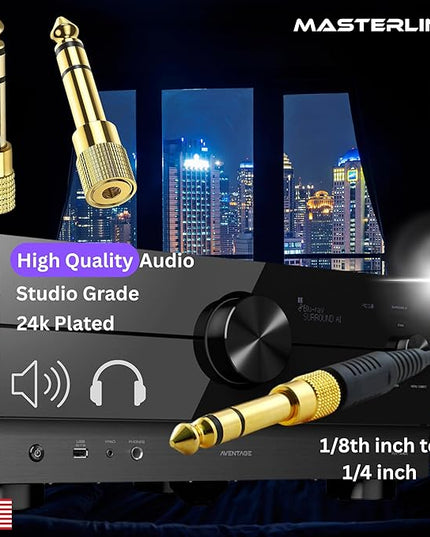 MASTERLINK 1/8” (1/4 inch) Male to 3.5mm (1/8 inch) Female Stereo Audio Jack Adapter for Aux Cable, Guitar Amplifier, Headphone, 2 Pack