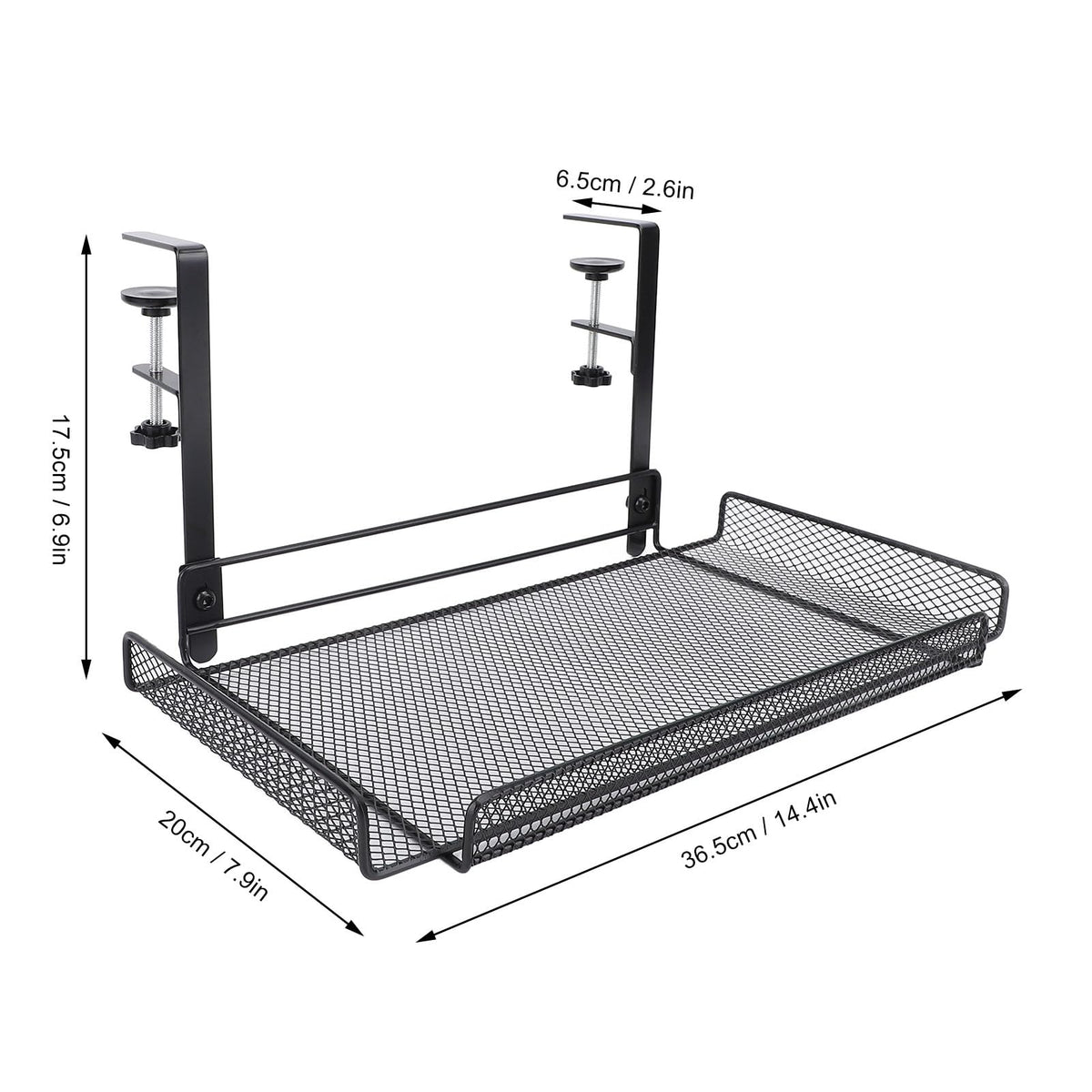 Under Desk Wire Organizer, Cable Management Tray Metal, Large Storage Tray Clamp Mount for Office Home, No Drill Cable Raceway (Black)