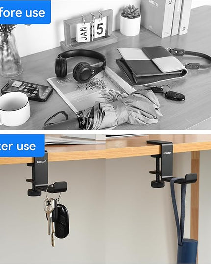 aceyoon Foldable Headphone Stand for Desk, Aluminum Headset Stand Clamp Hook Under Desk Space Save Mount, Headset Holder for Gaming Headphone (Single Foldable Stand)