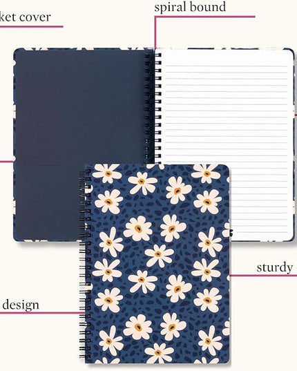 Steel Mill & Co Cute Mini Spiral Notebook, 8.25" x 6.25" Journal with Durable Hardcover and 160 Lined Pages (Leopard Daisy)