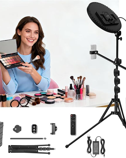 Large Barber Light with72 inch Stand, 55W 6500K Full-Screen Selfie Light Ring with Tripod 360 Phone Holder,Remote Controller,Box Black, (black-011,13)