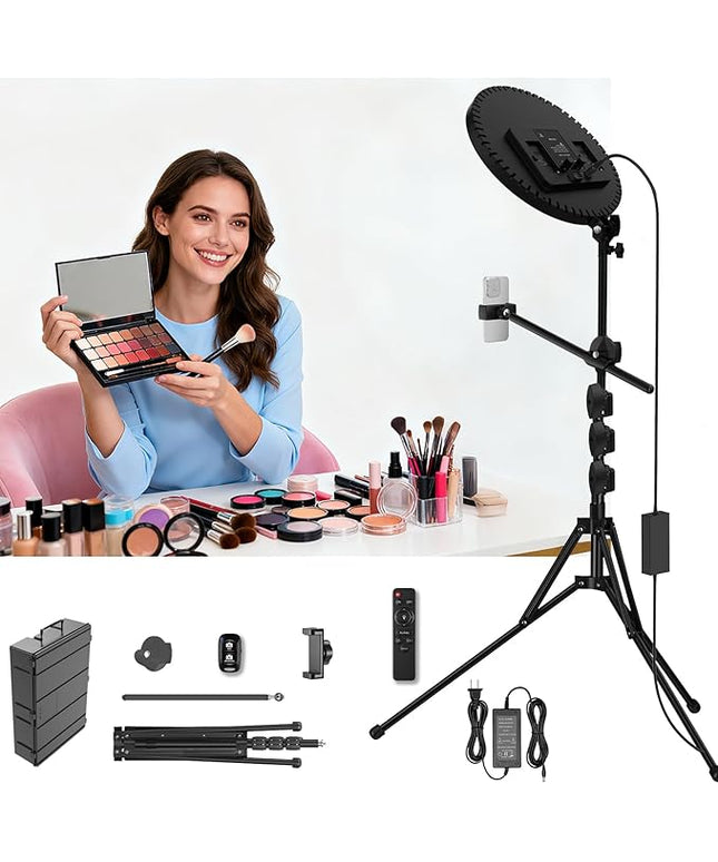 Large Barber Light with72 inch Stand, 55W 6500K Full-Screen Selfie Light Ring with Tripod 360 Phone Holder,Remote Controller,Box Black, (black-011,13)