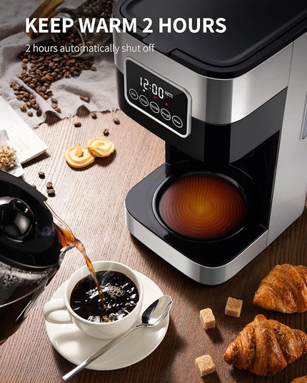SHARDOR 10-Cup Programmable Coffee Maker, Regular & Strong Brew Drip Coffee Machine for Home and Office, Auto Shut Off, Permanent Filter, Silver