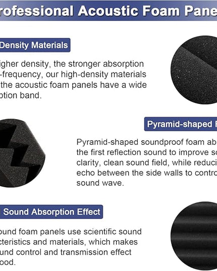 52 Pack Acoustic Foam Panels,1" x 12" x 12"Acoustic Wedge Studio Foam Sound Absorption Wall Panels (Black)