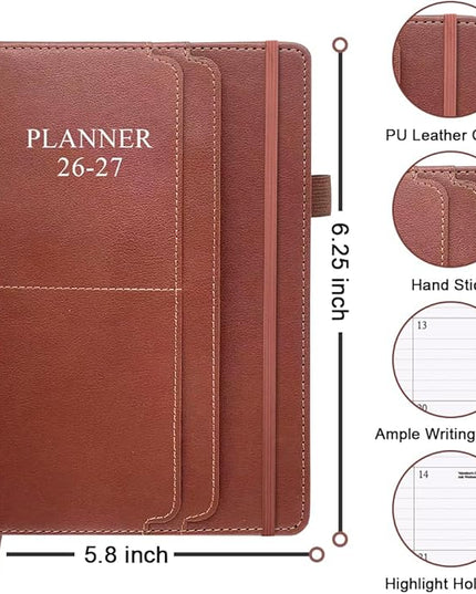 2026-2027 Planner - Weekly & Monthly Planner Runs from January 2026 to June 2027, 5.8" x 8.25", 18 Month Planners, 14 Notes Pages, Inner Pocket, PU Leather Hard Cover, Brown Monthly Planners 2026-2027