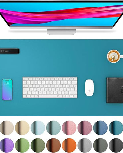 Aothia Leather Desk Pad Protector, Mouse Pad, Office Desk Mat, Non-Slip PU Leather Desk Blotter, Laptop Desk Pad, Waterproof Desk Writing Pad for Office and Home (Turquoise,31.5" x 15.7")