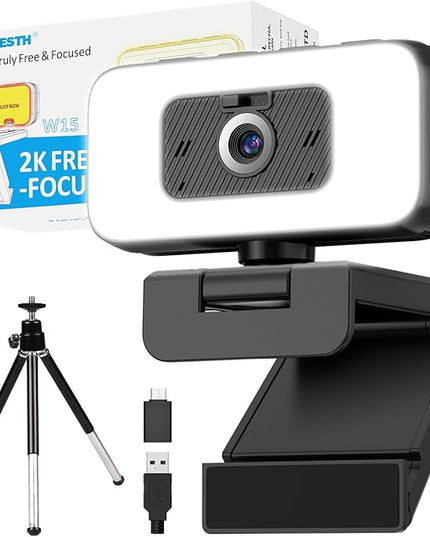 Danyesth 2K Webcam for Laptop, Computer Camera with Light for PC/Desktop/Mac [Light Your Face, Free Your Space] USB Webcam with Auto Anti-Disturb Backlight, Zoom & Flip, Privacy Cover, Microphone