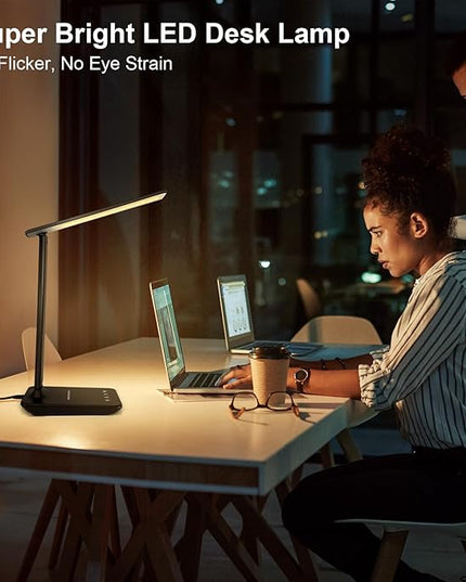 shinelife LED Desk Lamp for Office Home, Bright Desk Light with USB Charging Port, Adjustable Dimmable Desk Lamps 5 Modes 5 Brightness, Touch Study Lamp for Nail, Craft, Puzzle, Sewing, Study, Black