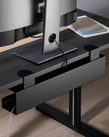 Mount-It! Clamp-On Under Desk Cable Management Tray – No-Drill Metal Cable Organizer for Office & Glass Desks, Secure Wire Management Tray for Power Strips & Cords – Sturdy Desk Cable Tray 23.6” Black