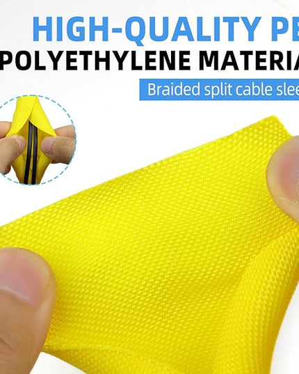 Automotive Wire Loom Tubing, Split Braided Cord Protectors from Pets No Chew, Flexible Cable Sleeve Cable Management for TV/Computer/Electric Wires (Yellow, 5/8"-10ft)