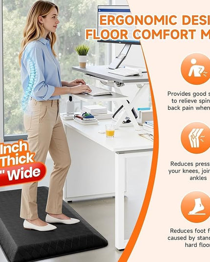 StepRite 1” Thick Kitchen Mats for Floor, Anti Fatigue Kitchen Rugs, Non-Slip,Heavy Duty Waterproof Kitchen Rug, Standing Desk Mat, Gifts for Friends, Family, Home, Kitchen, Office (32" x 20", Black)