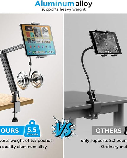 Jakeko Adjustable Tablet Mount for Desk - 360 Degree Rotating Base Tall Arm Holder Stand Swivel Flexible Clamp Soporte para Tablet/Portable Monitor/Ebook