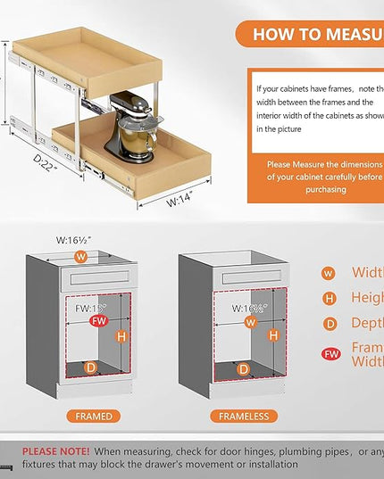 WelFurGeer 2-Tier Pull Out Cabinet Organizer with Soft Close Slides, Pull Out Drawers for Cabinets, Heavy-Duty Slide Out Drawers for Kitchen Cabinets, Under Sink, Pantry & Bathroom