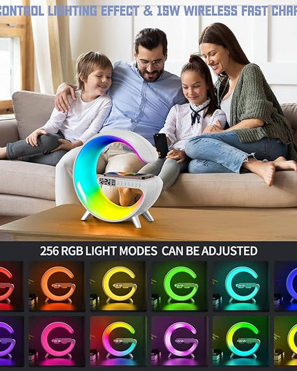 Smart LED Table Lamp, 5-in-1 Night Light Fast Wireless Charging Station, 256 Lights Mode Dimmable Bedside Lamp, Bluetooth Speaker & App Control for Bedroom, Home Decor, Alarm Clock for Festival Gifts